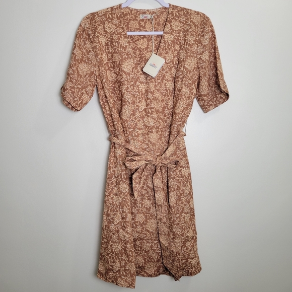 Faherty Earthy Brown Floral Paisley Garden Girl Ashley Linen Wrap Dress S - Picture 7 of 16